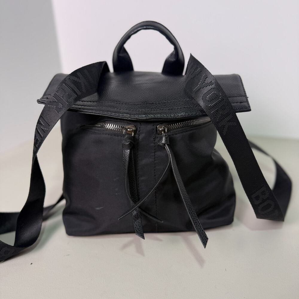 Botkier New York Black Nylon Mini Trigger Backpack Logo Webbing Straps Tassel